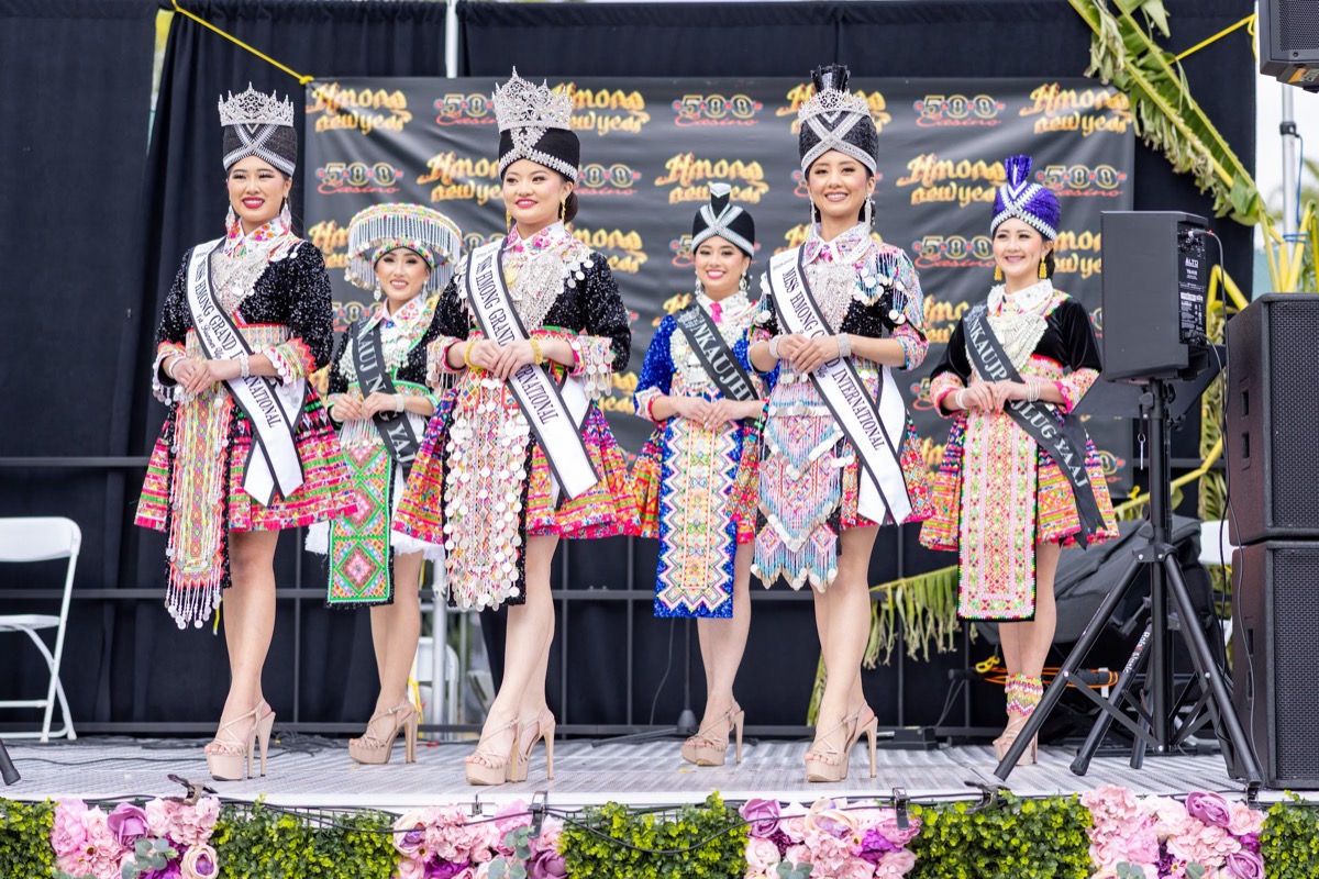 Titleholders and guests on stage at the Big Fresno Hmong New Year.